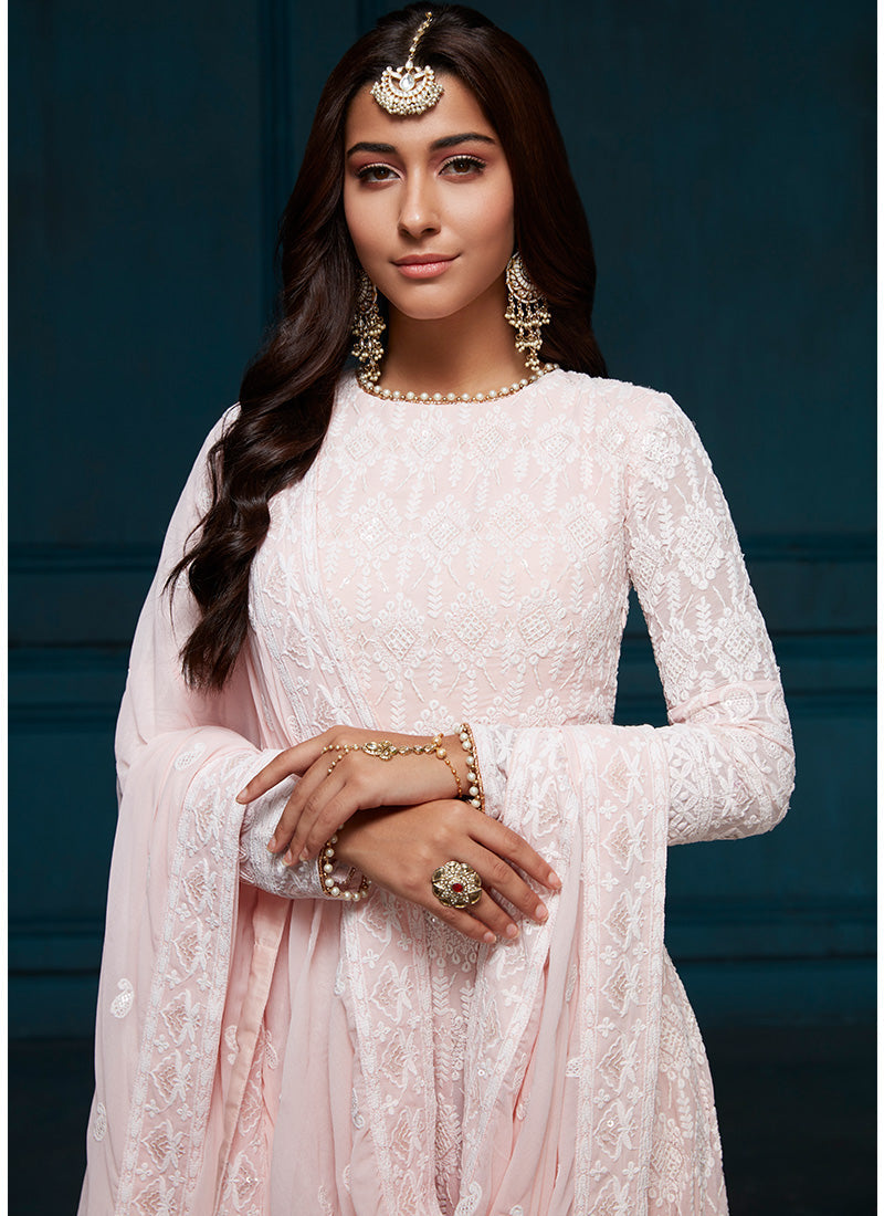 Light Pink Thread Embroidered Anarkali