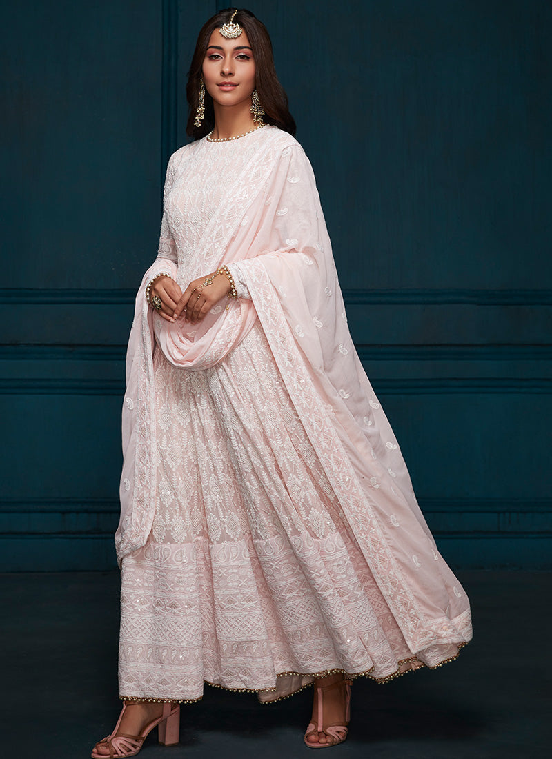 Light Pink Thread Embroidered Anarkali