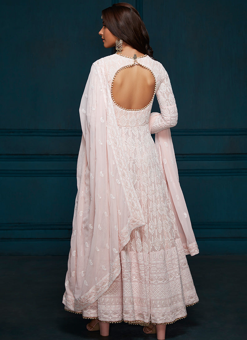 Light Pink Thread Embroidered Anarkali